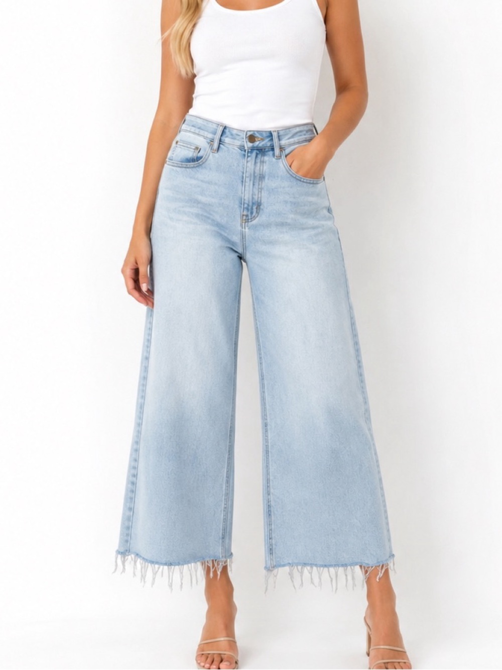 Driftwood Martha Light-Wash Wide-Leg Jeans, size 31W/32L